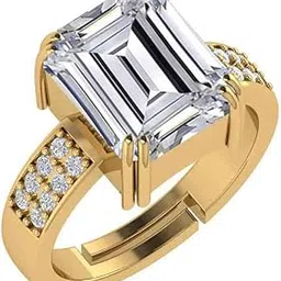akshita gems 11.00 Ratti 10.50 Carat Zircon Ring Diamond Ring American Diamond Zircon Stone Gold Plated Adjustable Ring for Men and Women-picture-21