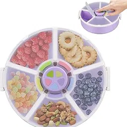 Snack Rotator Container Reusable Snack Box with 5 Compartment Dispenser and Lid, Color Matching Opening Lid, BPA and PVC Free, for Home, School, Travel (1 Pack- Purple)-picture-25