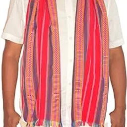 assam gamosa Rabha Traditional Muffler/Scraf/Stole.Handwoven in Red colour with cross stripes/border of different color. Size:LxB (154X28) cm.-picture-30