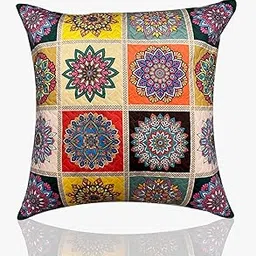 Ganpati Furnishing 5 pc Multi-Mandala Bright Velvet-Quilted Cushion Cover – 16”x16”-picture-12