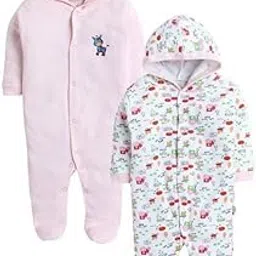 Pooja Baby Front Open Full Sleeves Sleepsuit Hooded with Foot Easy Dressing and Diapering Romper Set of 2-picture-48