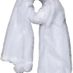 Luxurious White Faux Fur Winter Scarf, Soft Plush Material, Long Style with Pom Pom Ends image 1
