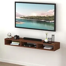 IWH IRON WOOD HANDICRAFT Wooden Wall Mounted Floating TV Stand/TV Entertainment Unit for Living Room with Storage Shelf - 32-48 INCHES (Walnut)-image-65