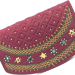 sriaog Women's Maroon Hand Clutch Wallet Mobile Purse Handmade Embroidery Bifold Purse for Women Anniversary | Marriage Day | 8.5 Inch Floral Applique Work-picture-41