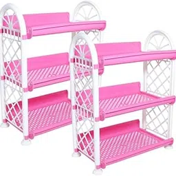 MORVI Spectra 3 Tier Plastic Multipurpose Storage Organizer-Easy to Fit, Wall Hanging Durable & Lightweight Rack for Kitchen, Bathroom,Kids & Office - Space-Saving Rack| Set of 2 | Pink-image-82