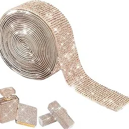 UGS Rhinestone Crystal Bling Tape 1 Roll in Gold, Self-Adhesive Sparkle Strip, Decorative Diamond Mesh Ribbon Arts Crafts Wedding Birthday Party DIY tape (91.5 cm x 2.7 cm)-image-25