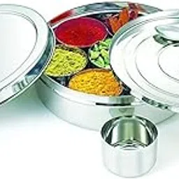 neelam Stainless Steel Spice Box, Masala Dabba with airtight Steel Lid, 7 Containers with 1 Spoon & 1 Steel Plate, Organize Spices, Durable & Elegant Kitchen Storage for Home Cooking, Silver, 1575 ml-image-9