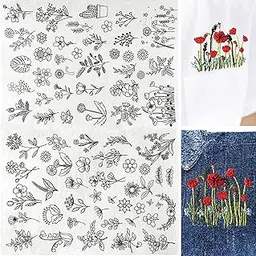 Tazweeq 50Pcs Water Soluble Sewing Stabilizers, Embroidery Stick, Stitch Paper With Flower Patterns for Hand Sewing, Bags, Hats, Cloth - Beginners and Lovers-picture-46