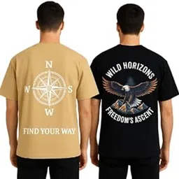 Men's Oversized T-Shirt Combo Pack, 100% Cotton with Full Size Back Print Premium qualty Cotton (Pack of 2) Off White-picture-24