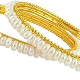 Latest Gold Plated Button Pearls Bangles Set of 2 Traditional Bangles for Women and Girls-image-42