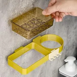 EARTHCONE Magic Sticker Series Self-Adhesive Plastic Hair Dryer Stand // Professional Salon Hair Dryer Stand Holder with Small Hair Accessories Storage Tray (Grey) (1Pcs)-image-7