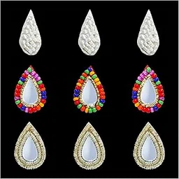 Comet Busters® Indira Designer Teardrop – Premium Pearl, Multicolor Beads & Golden Mirror Bindis – Pack of 9 – Reusable Bindis for Women & Girls (IND036)-picture-32