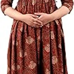 Women's Cotton Maternity Dress Pregnancy Casual Long Sleeve Dual Zipped for Feeding Nursing Maternity Comfort Dress Kurti Gown (marron zeg zig yok)-image-12
