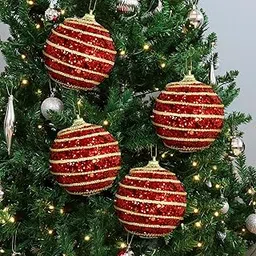 TIED RIBBONS Pack of 4 Christmas Tree Decoration Items Big Size Balls Ornaments Hanging Props Xmas Accessories (Red, Large Size, 8.1 cm) - Christmas Decorations Items for Office Home Church Décor-picture-20