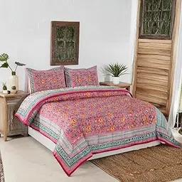 WORLDNEX AUROSTYLE Jaipuri Double Bed Cotton Malmal Quilt | Hand Block Print Reversible Razai | Soft Lightweight AC Blanket | Traditional Floral Design (Design 25, Double- 90 x 105 Inch)-image-84