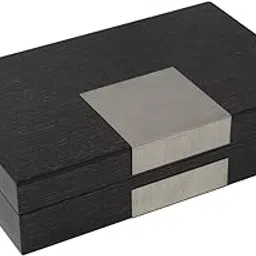 Bey-Berk Steel Grey Lacquered Wood Valet Box image 1