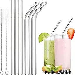 Premium Reusable Stainless Steel Straws, Set of 10 | Eco-Friendly Metal Straws for Tumblers, Smoothies & Cocktails | Includes 4 Bent, 4 Straight Straws & 2 Cleaning Brush | Silver-picture-33