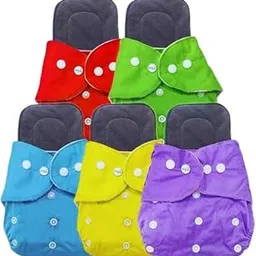 KINDAR CARE (Pack of 5 Cloth Diaper + 5 Inserts), Multicolor New Born Baby Cloth Diapers & 5 Layer Bamboo Charcoal Inserts Liners Washable Reusable Nappies, CD300-picture-34
