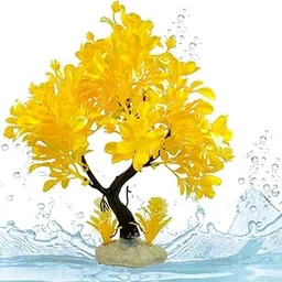 Jainsons Aquarium Artificial Plastic Plants Decoration, Tree Aquarium Decor, Goldfish Betta Fish Tank Decorations Hides Accessories 1 Pcs | Bonsai Yellow Ficus Tree/Plant-picture-16