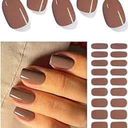 16PCS Semi Cured Gel Nail Polish Strips, Self Adhesive Full Wrap Gel Nail Art Sticker, Waterproof Gel Nail Wrap Stickers with Nail File and Stick (17Reddish Brown)-image-23