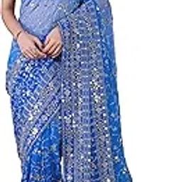 trendmalls Women's Georgette Sequin Embroidery work Saree with Unstitch Blouse Piece (K963-LightBlue2)-picture-39