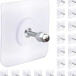 LovioStore Heavy Duty Self-Adhesive Wall Screw Hooks as Strong Wall Hanging Solutions Without Drilling for Kitchen and Bathroom Accessories (Screw Hook Hanger, Trasparent), White, Pack-20-picture-28