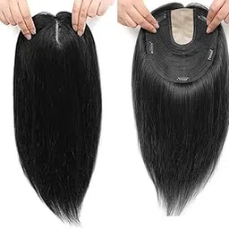 D-DIVINE 5 Clip Matt hair Middle Partition Straight Synthetic Hair Topper 22 Inch, Hairpiece/Hair Extensions (Black Color)-image-71