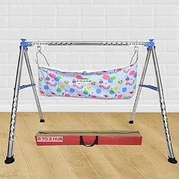 A to Z Hub Baby Swing Cradle: Portable Folding Jhula/Ghodiyu/with Free Cotton Cloth - Create a Soothing Oasis for Your Precious Little One (Blue)-picture-33