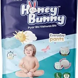 Honey Bunny Everyday Baby Diapers Pants | Large (L), 48 Count, 9-14 kg | Silky Soft on Skin, Bubble Layer | 12 Hours Protection Baby Diaper-picture-13