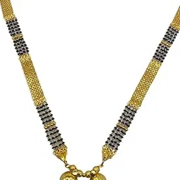 Mangalsutra for Women Stylish New Long Gold Heavy Mangalsutra Vati Designs Traditional Marathi Style Layered Gold & Black Beads Chain (35 Inches)-image-38