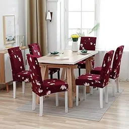 Whizz Elastic Chair Cover Set of 6, Floral and Geometric Design, Stretchable Fabric, Elastic Dining Chair Covers.(Maroon Flower)-image-71