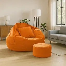 IVIKA Brand Bean Bag with Footrest & Cushion | XXXL Size Premium Leatherette Bean Bag for Gaming, Living Room & Bedroom Comfort (Orange, XXXL)-picture-17