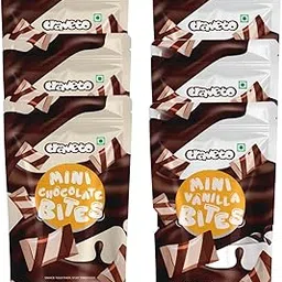 Craveto Mini Wafer Bites, Chocolate & Vanilla Flavour | Pack of 75g x 6 | 3 Each of Vanilla and Choco Pockets-image-8