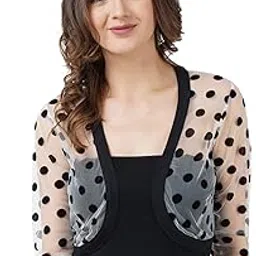 aol Women's Polka dot Crop Open Neck Three Fourth Sleeves Shrug-picture-45