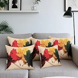 CIDIZY Jute Maple Floral Cushion Covers Set of 5, 16x16 Inch, Multicolour-picture-33