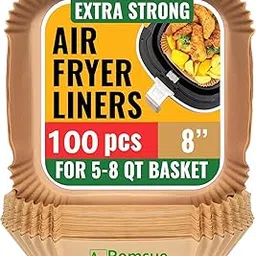 AirFryer Paper Liners, 100Pcs AirFryer Disposable Liners, Non-Stick and Oil Proof for Easy Cleanup, 8” Square for 5-8 qt Basket for Microwave, Non-Stick Square AirFryer Basket Liner-picture-43