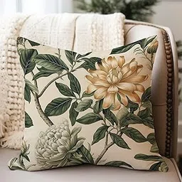 White and Green Flower Waterproof Throw Pillow Cushion Chinoiserie Floral Green Leaf Outdoor Sofa Pillow Cover Oriental Chinoiserie Canvas Accent Pillow for Patio Garden Lawn 26x26in-picture-14