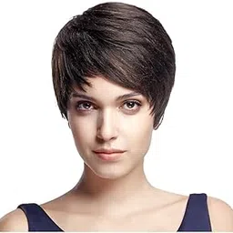 Cute Short Pixie Wigs with 100% Brazilian Hair (DARK BROWN, Side Swept Bangs) - Pixie Cut Wigs for White Women - Human Hair Wigs Caucasian Wigs - Short Straight Wig Beauty Personal Care-picture-47