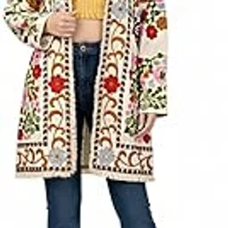 Women’s Long Sleeve Embroidered Khadi-Jute Shrug | Stylish Floral Open Front Ethnic Jacket for Casual-picture-54