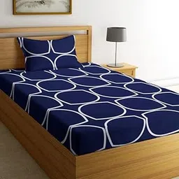 Premium Glace Cotton Floral 180 TC Flat Single Bedsheets For Summer Breathable | Wrinklefree (Size-60 X 90 Inch) With 1 Pillow Covers (Size-17 X 27 Inches, Dark Blue & White)-picture-49