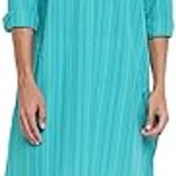 fabindia Men Cotton Dobby Printed Long Kurta Teal image 1