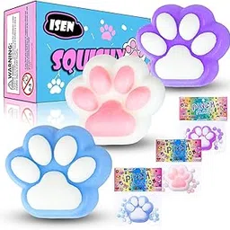 3Pcs Taba Squishy Cat Paws Squishies Toys, Kawaii Mochi Squishy Sensory Toys,Fidget Toys Cat Paw Sticky Squishy, Stress Relief Sensory Toy for Kids-picture-21