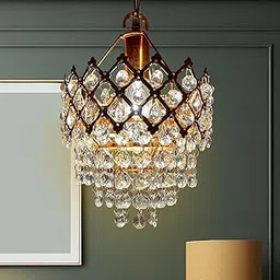 MFN Crystal 40 watt Decorative Pendant Crystal Jhumar | for Home| Chandelier for Restaurant | Jhoomar for Hotel | Light Fixture (Gold Indian, 160MM)-picture-17