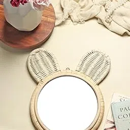 Habere India-All the Cultures Fabricating India Bamboo Wall Mirror | Round Bamboo Mirror | Wall Mirror | Wall Mirror for Living Room | Rattan Mirror (Diameter 26 CM, Height 26 CM)-picture-30