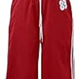 febiyapa Wide Leg Track Pants, Red with White Stripes, Number 89 Detail, Drawstring Waist-picture-17