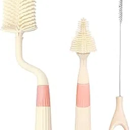 FunBlast Silicone Baby Bottle Cleaning Brush Set – 3-Piece Bottle, Nipple & Straw Cleaner with Soft Bristles, 360° Rotating Handle – Baby Feeding Accessories (Beige)-image-87