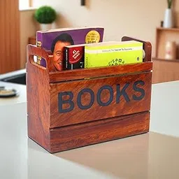 Creation India Craft Magazine Holder for Office Desk Newspaper Stand in Sheesham Wood Book Shelf Book Rack Newspaper Stand for Home Organizer Stand for Living Room Study Table Decoration image 1