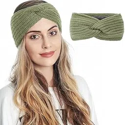 capichino Winter Knit Crochet Turban Headband for Women Warm Bulky Crocheted Headwrap Ear Warmer Winter Accessories (Green)-picture-27