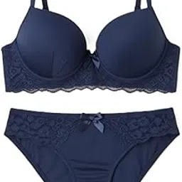maurnee Women's Elegant Lace Trim Padded Lingerie Set with Bow Detail, Push-Up Bra and Matching Panty, Available in six Colours-picture-19