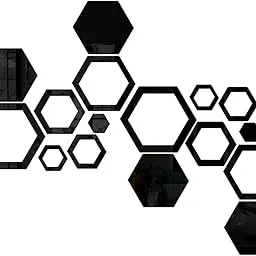 Wall1ders 4 Hexagon and 12 Hexagon Shapes Different Size Black. Hexagon Mirror Wall Stickers,-picture-15